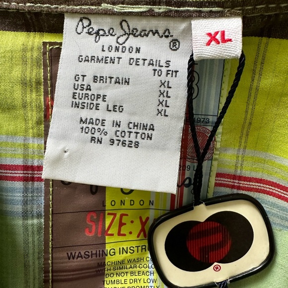 Vintage Pepe Jeans London NWT mens shirt plaid chartreuse green Orig Tags unworn - Picture 4 of 8